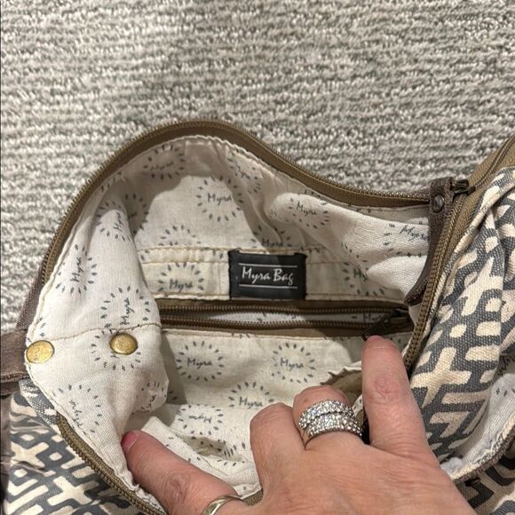 Myra Bag Brown and Cream Patterned Shoulder Bag - Picture 3 of 3